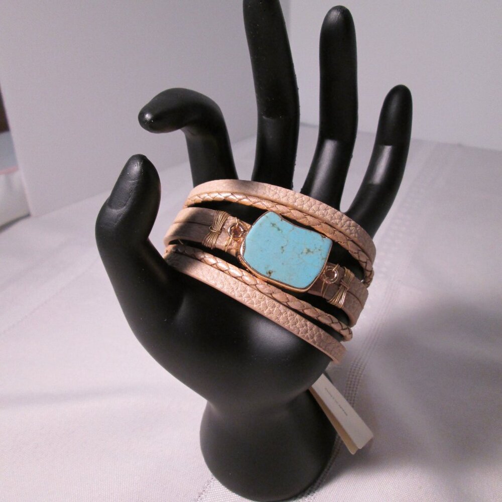 Saachi Braided Turquoise Bracelet-Beige BOHO Chic New - Picture 4 of 8